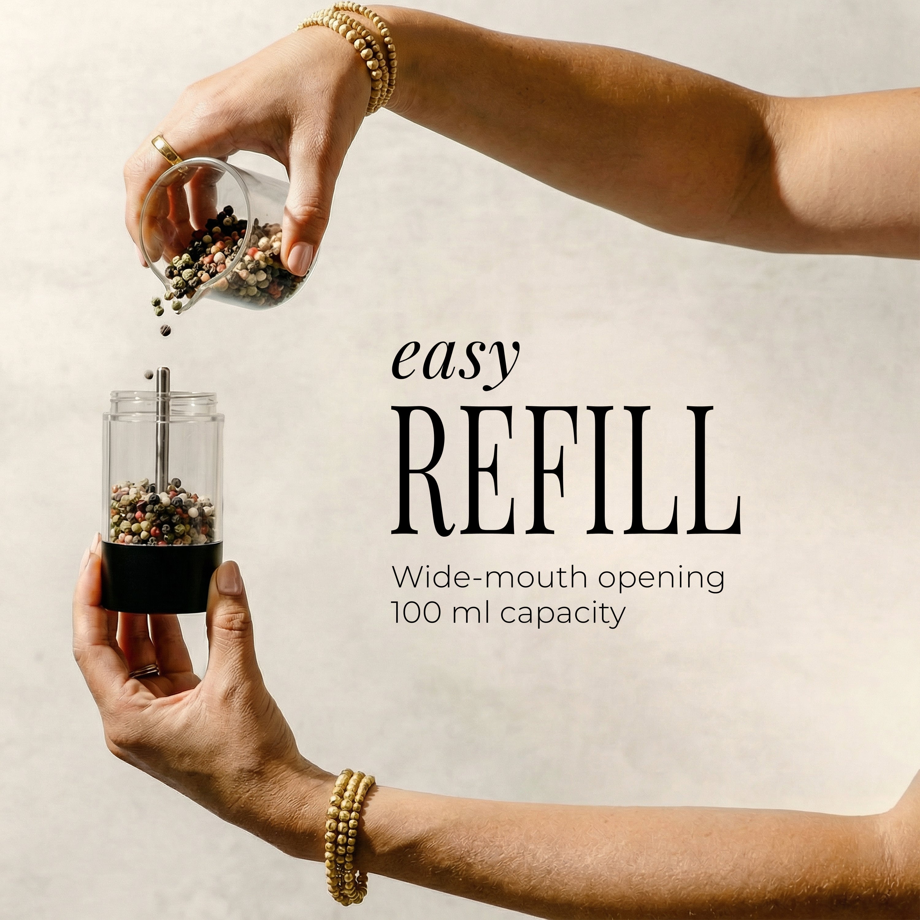 Rechargeable Electric Salt and Pepper Grinder Set – Black & White Stainless Steel, USB-C Charging, Adjustable Grind, LED Light