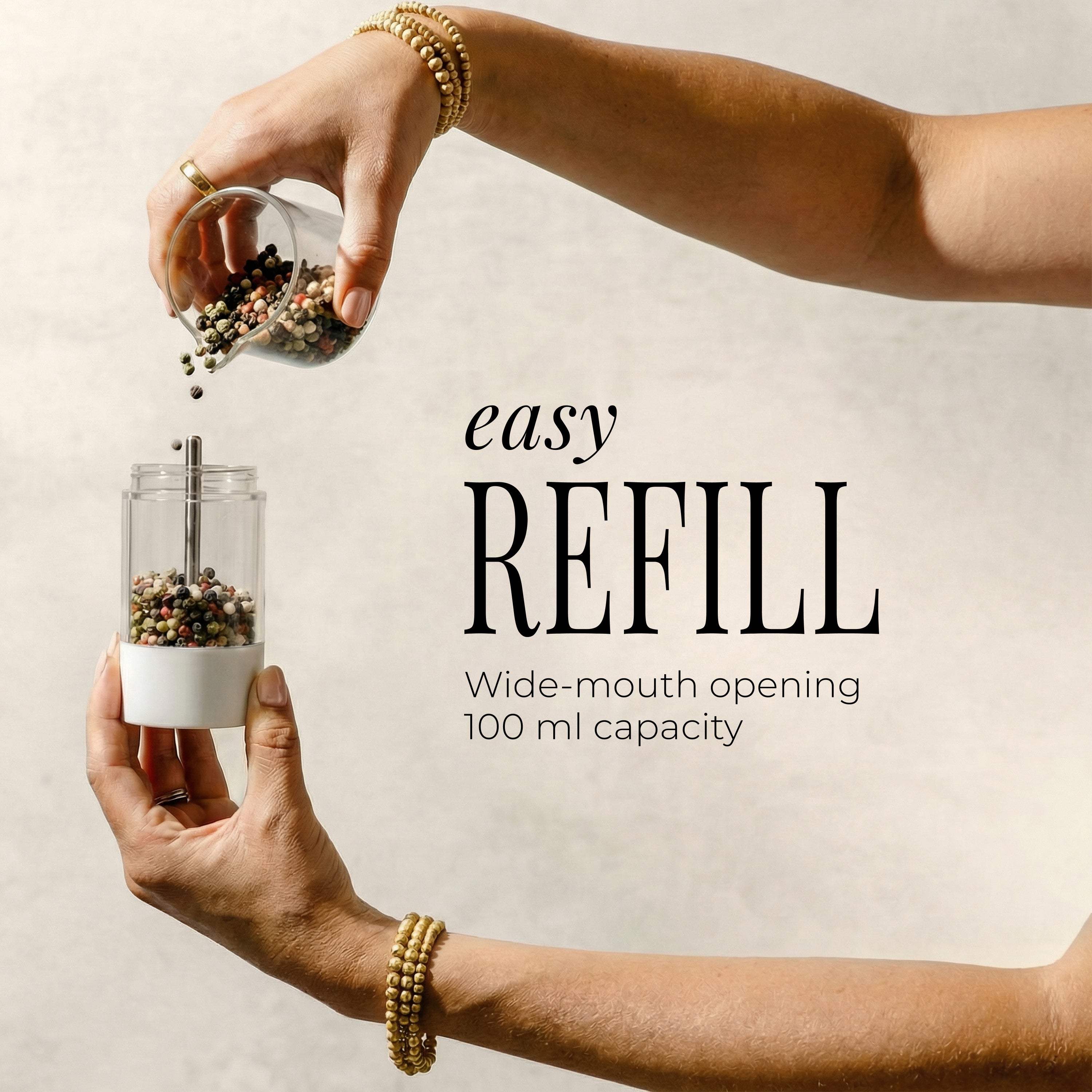 Rechargeable Electric Salt and Pepper Grinder Set – White Stainless Steel, USB-C, Adjustable Coarseness, LED Light