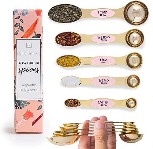Pink and Gold Magnetic Measuring Spoons Set - Styled Settings